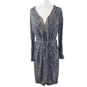Michael Kors Gold Chain Lace Up Black & White Print Dress XL
